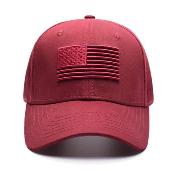 Red American Flag Embroidered Low Profile Baseball Cap US Flag Hat Adjustable - Picture 2 of 5